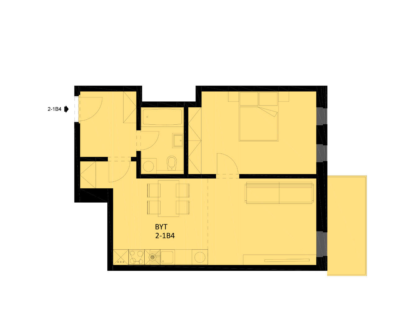 Byt 2-1B4: 2+kk - 59,8 m2 - balkon Byt 2-1B4: 2+kk - 59,8 m2 - balkon
